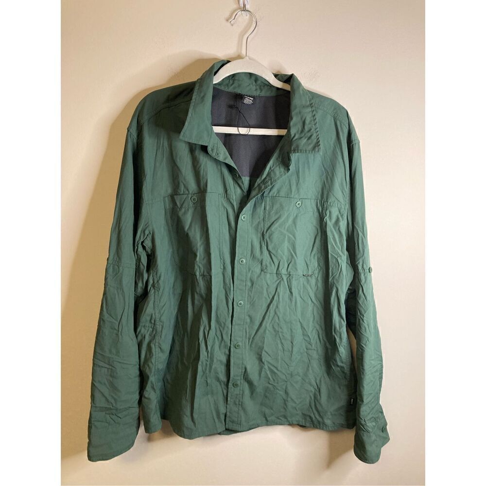 REI Co-op Mens 2XL Long Sleeve Button Down Activewear Green Collared